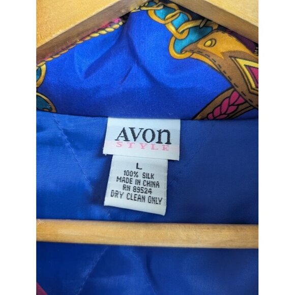 Avon Style women's sz Large 100% silk bomber jacket patch harness vintage 1990s - Picture 2 of 7